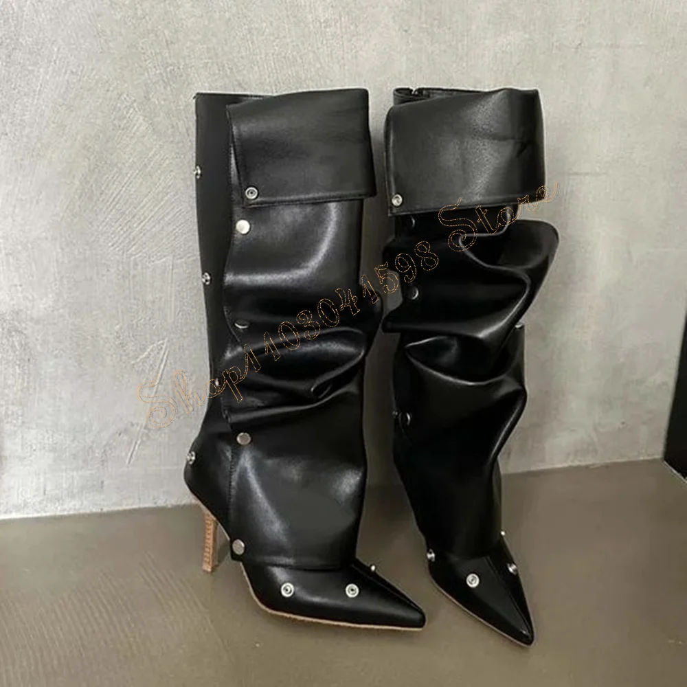 StuddedจีบPointed Toeรองเท้ารองเท้าส้นสูงรองเท้าส้นสูงหนังส้นสูงรองเท้าสําหรับสตรีรองเท้าส้นสูง 2025 ใหม่Zapatos Para Mujer