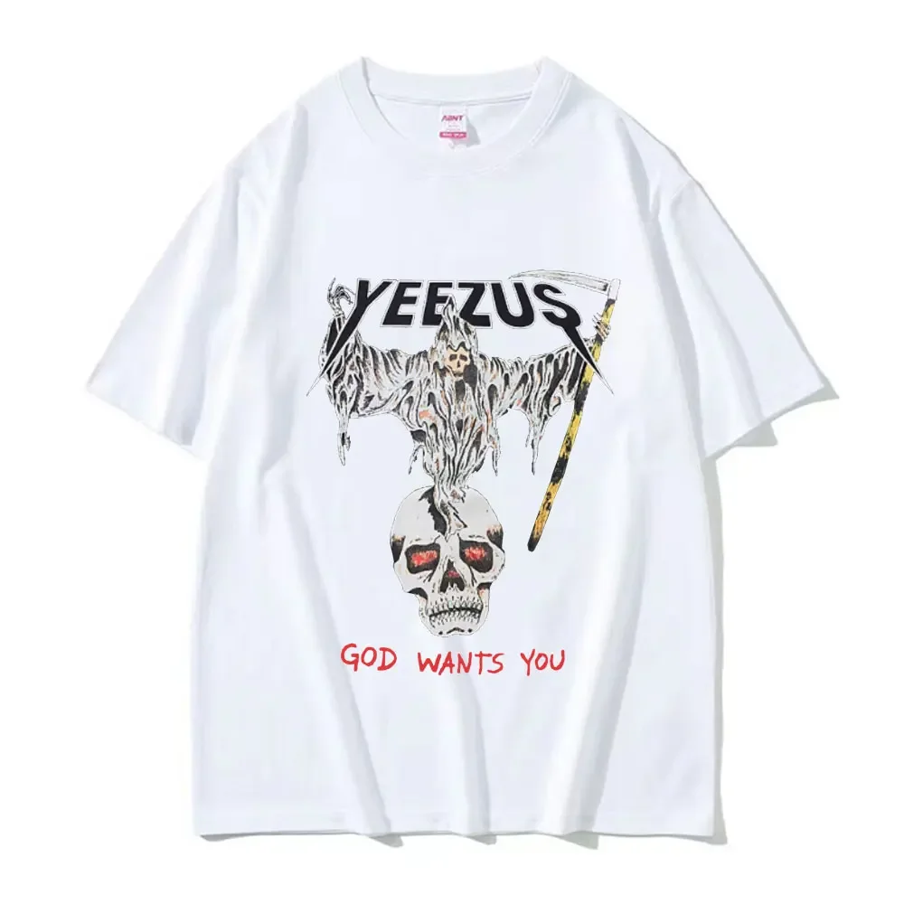 Kanye West Yeezus God Wants You Oversized T-Shirt Men's Harajuku Hip Hop Clothing T Shirt Unisex Casual Cotton Short Sleeve Tees