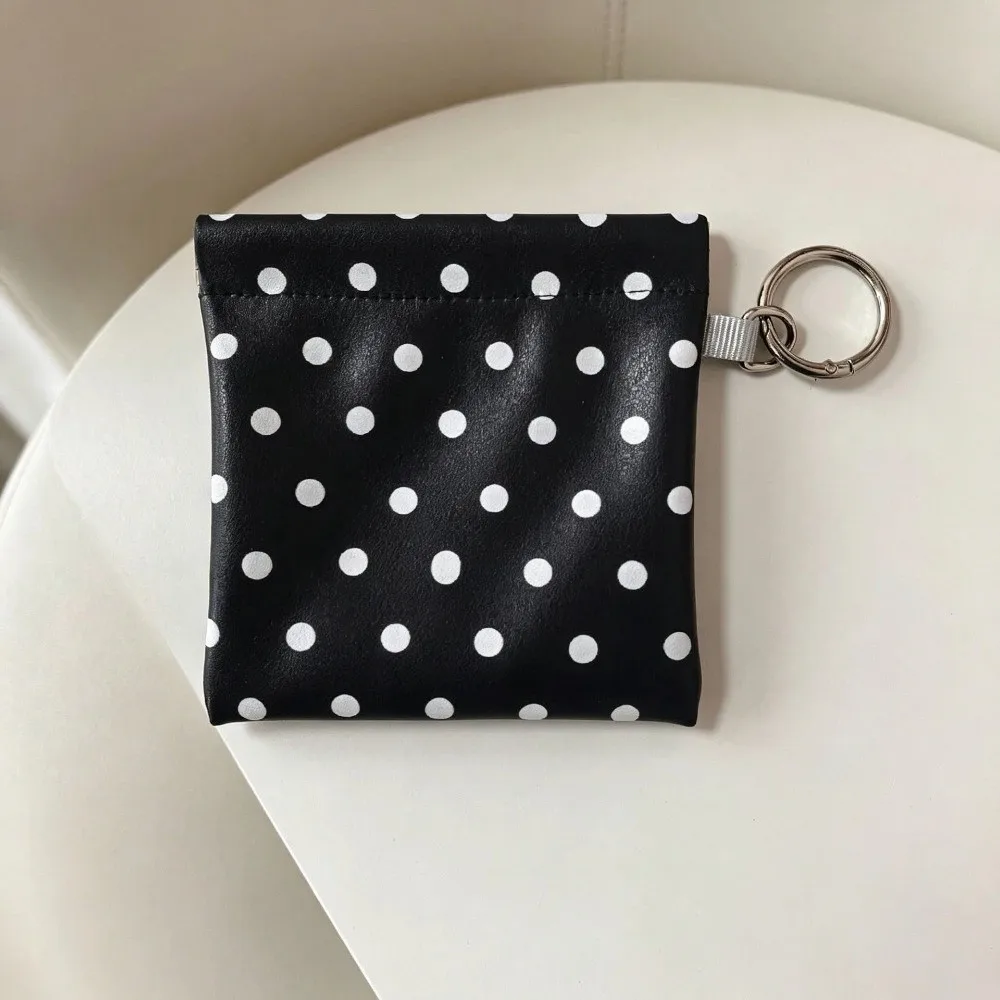 PU Self-closing Storage Bag Portable Automatic Closed Polka Dot Coin Purse Pendant Design Small Size Card Pack Daily Use