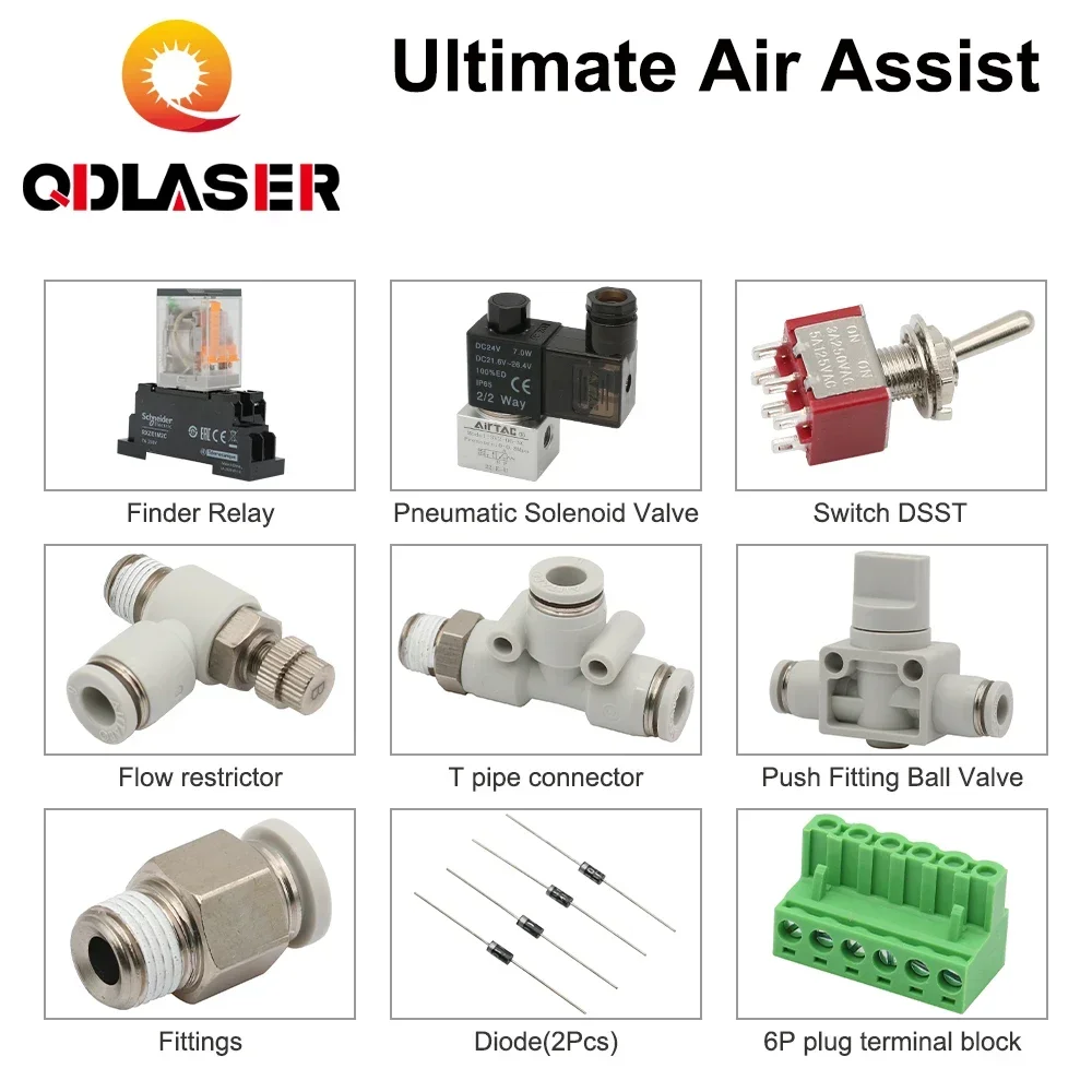 

QDLASER Ultimate Air Assiast Set Pneumatic Solenoid Value Relay 6mm For CO2 Laser Cutting And Engraving Machine