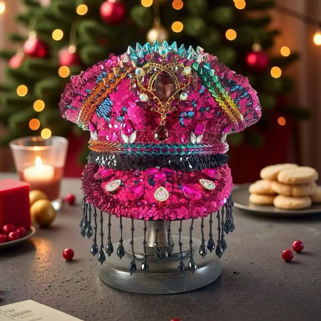 HongLuan Music Festival Costume Hat, Captain Hats Rhinestone for Carnival Woman, Cosplay Female Accessories