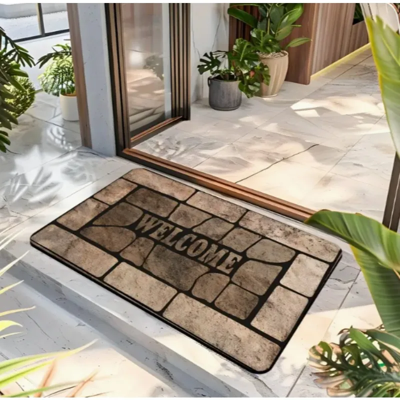 سجادة باب حجري منقوشة مع تصميم "مرحبًا بكمًا" لتزيين المزرعة ومدخل المنزل، سجادة ترحيب الباب الأمامي #2
