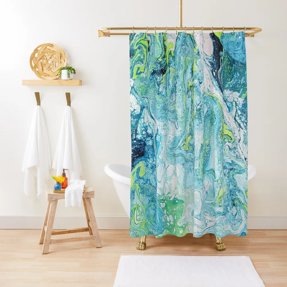 

Tributaries | Acrylic Pour Painting Shower Curtain Set For Bathroom Waterproof Bath And Anti-Mold Curtain