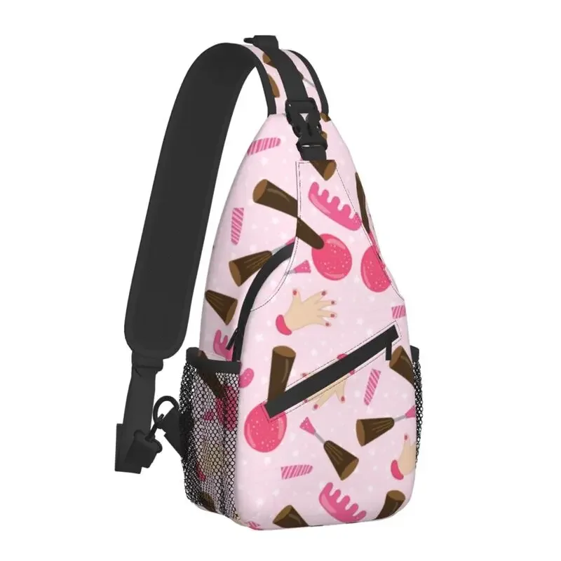 Cute Pink Nail Polish Pattern Crossbody Sling Backpack Custom Manicurist Manicure Chest Shoulder Bag for Cycling Camping Daypack