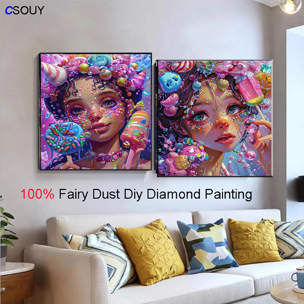 

100% Fairy Dust Diy Diamond Painting Cross Stitch Japanese Style Girl Candy Full Resin Crystal Embroidery Mosaic Decor Needlewor