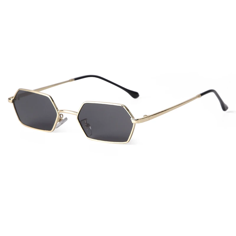 Fashion Narrow Rectangle Women Sunglasses Brand Designer Men Sun Glasses Polygon Brown Blue Lens Metal Frame Shades Male UV400