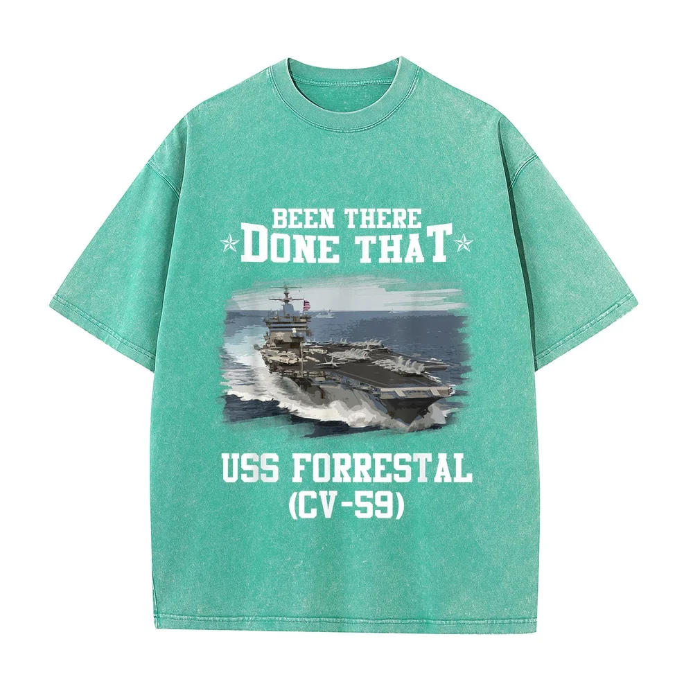 USS Forrestal CV-59 Veterans Day Father Gift T-Shirt Clothes Men's Luxury Brands Clothing White Printed Top Men Cotton Tee