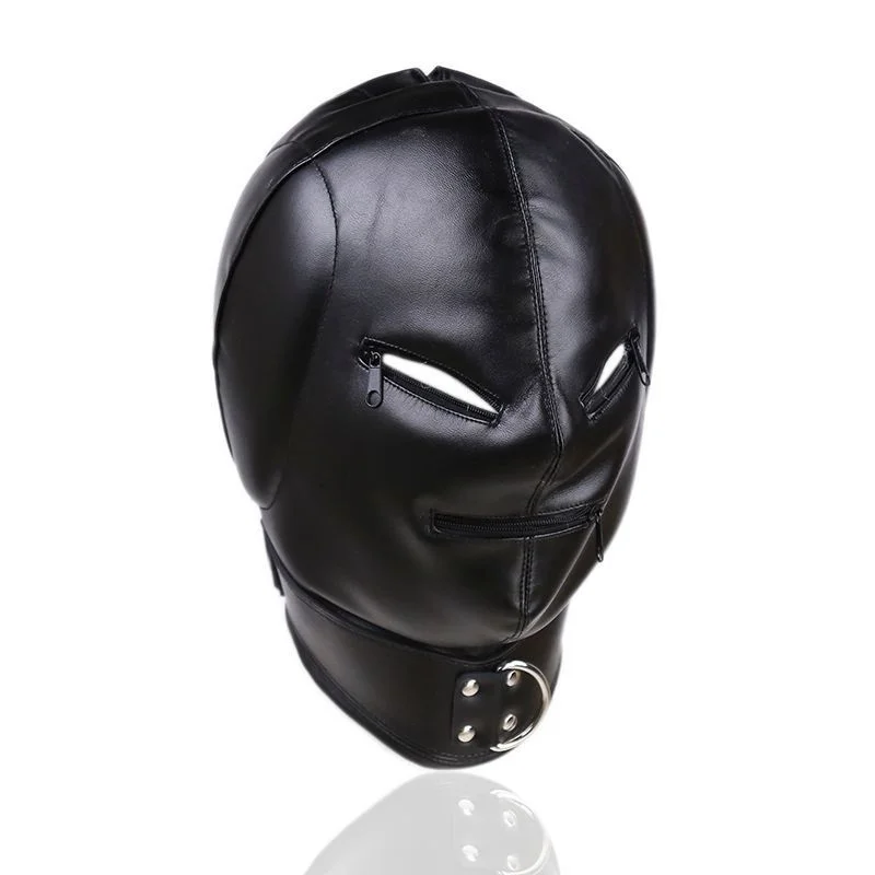 PU Leather Thickening Head Masks Funny Drawstring Sexy Men Face Cover Carnival Party Games Cosplay Adult Unisex Mask Zipper Open