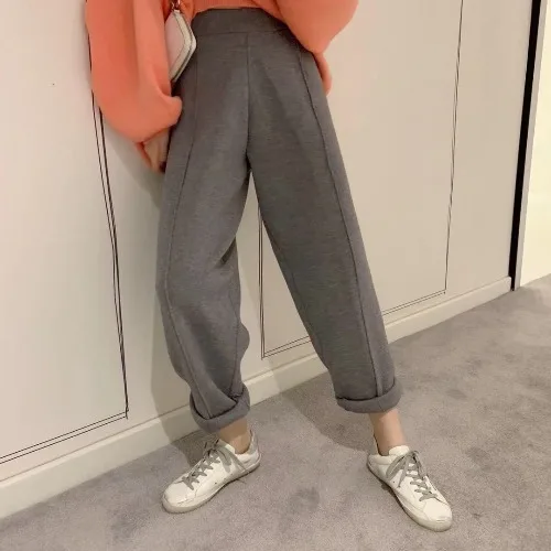 

Knitted Pencil Pants Autumn Winter High Waisted Wide Leg Pants Thicken Vertical Straight Casual Loose Wool Harlan Pants LJ317