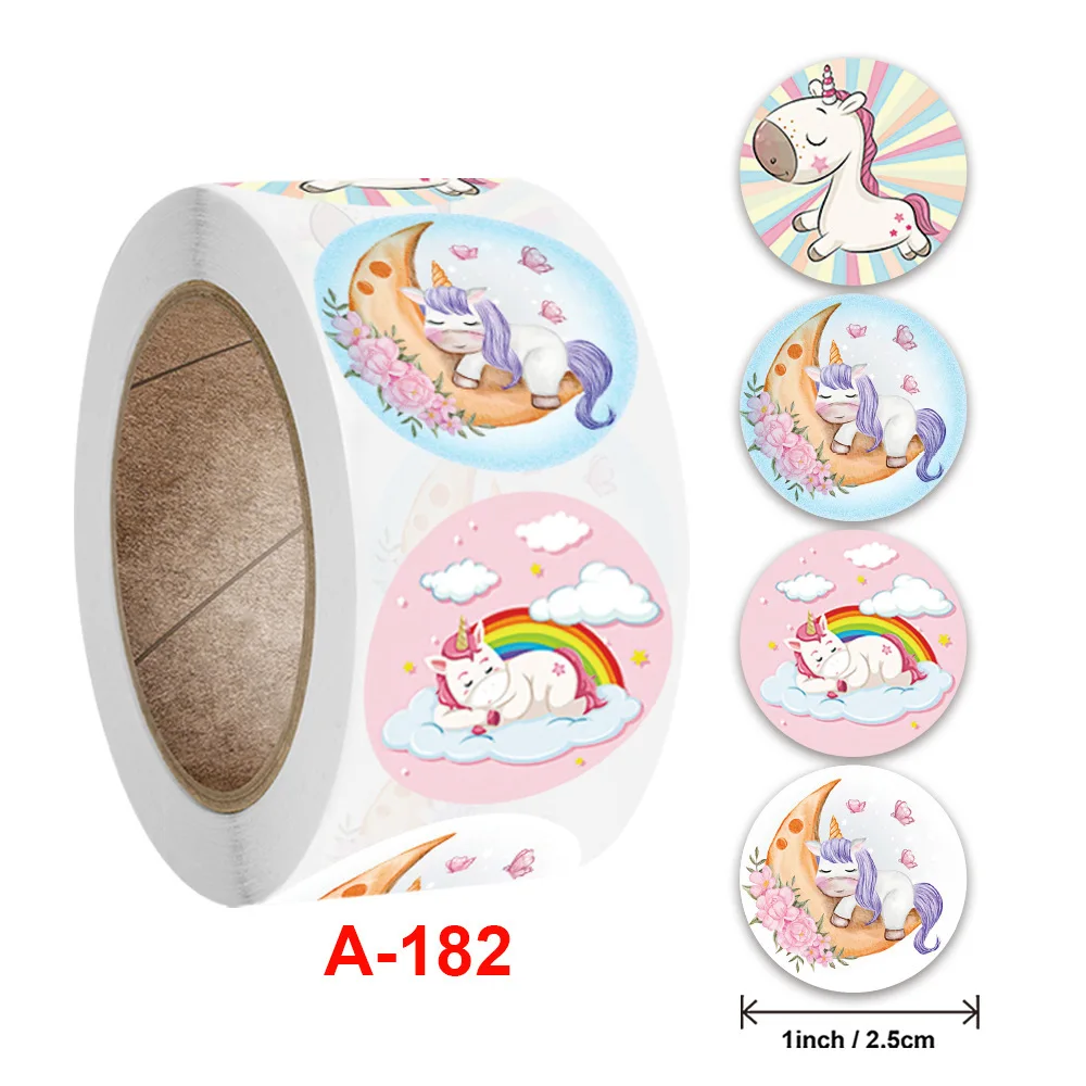 50-500PCS Ins Cute Unicorn Reward Stickers Children Girl Gift Scrapbook Decoration Label 1Inch Handmade DIY Cartoon Toy Stickers