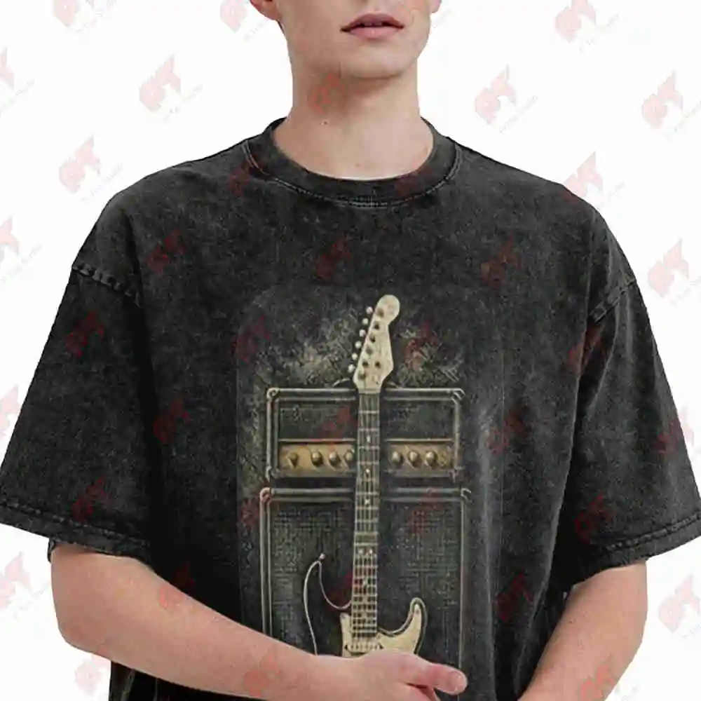 Vintage Electric Guitar Amplifier Classic Rock Vintage Washed Tee Pure Cotton T-Shirt