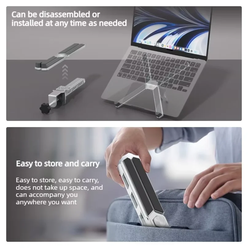 2-in-1 Detachable Laptop Mount for Desk, Tablet Arm Mount with 360° Rotating, Aluminum Laptop Tray, Foldable Computer Stand/Hold 5