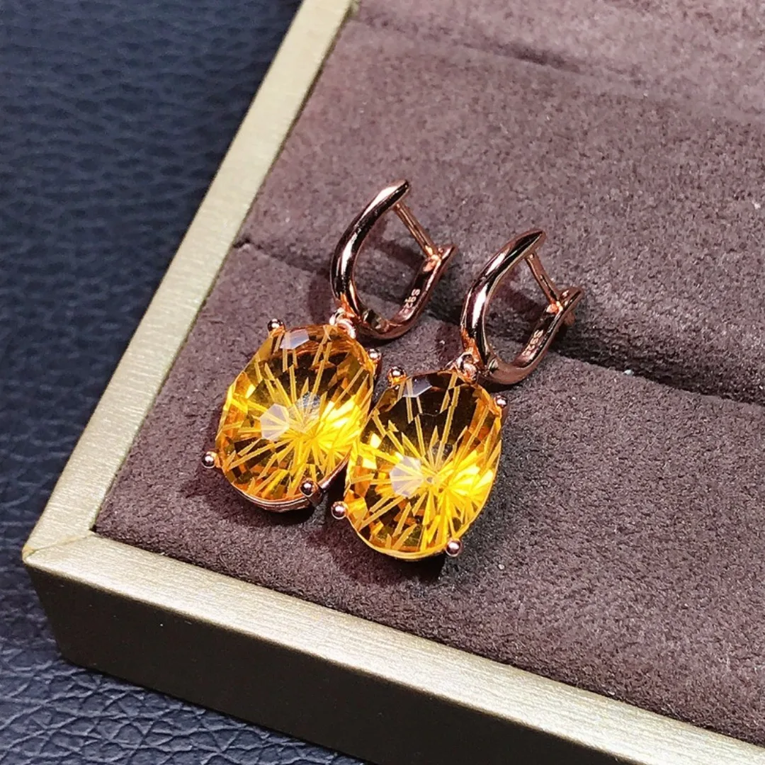 Natural Brazil Citrine Gemstone Simple Drop Earrings Real 925 Silver Fashion Earrings Fine Charm Jewelry for Women