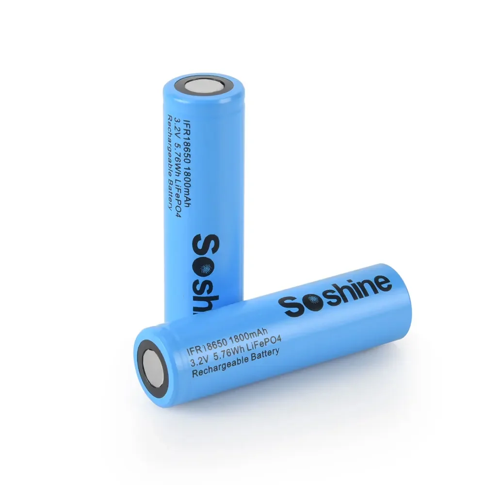 Soshine 3.2V 1800mAh Rechargeable Battery High Quality 3.2V 18650 LiFePo4 Battery for Solar Panels Motor Home Motorcycle Scooter