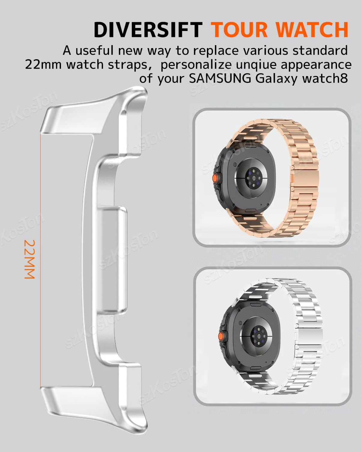 2 قطعة حزام موصل لساعة سامسونج جالاكسي 8 40 مللي متر/44 مللي متر ساعة 8 كلاسيكي 22 مللي متر حزام (استيك) ساعة محول أجزاء معدنية قابلة للاستبدال