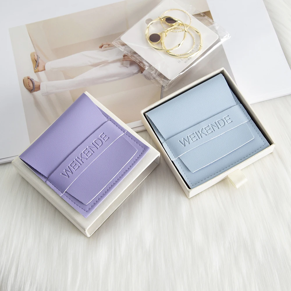 

Purple Jewelry PU Leather Pouch Bag Handmade Jewelry Bags Earrings Necklace Package Sack With Custom Logo Wedding Gift Organizer