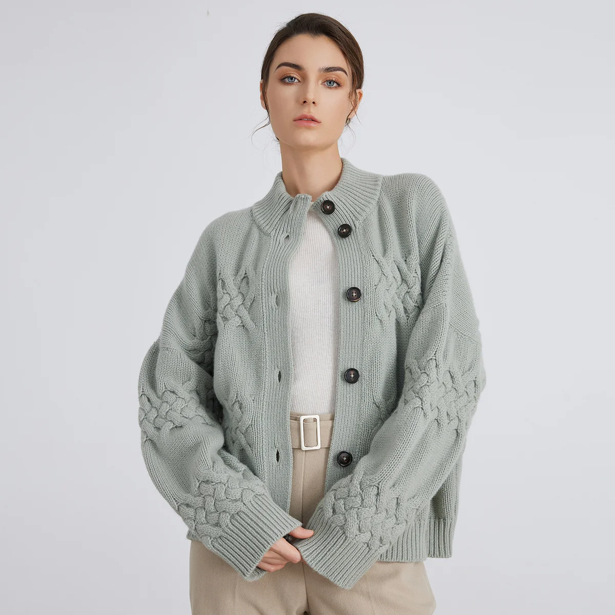 BC952 gruby sweter damski z czystej wełny Dzianinowy kardigan z 100% wełny Luksusowa odzież