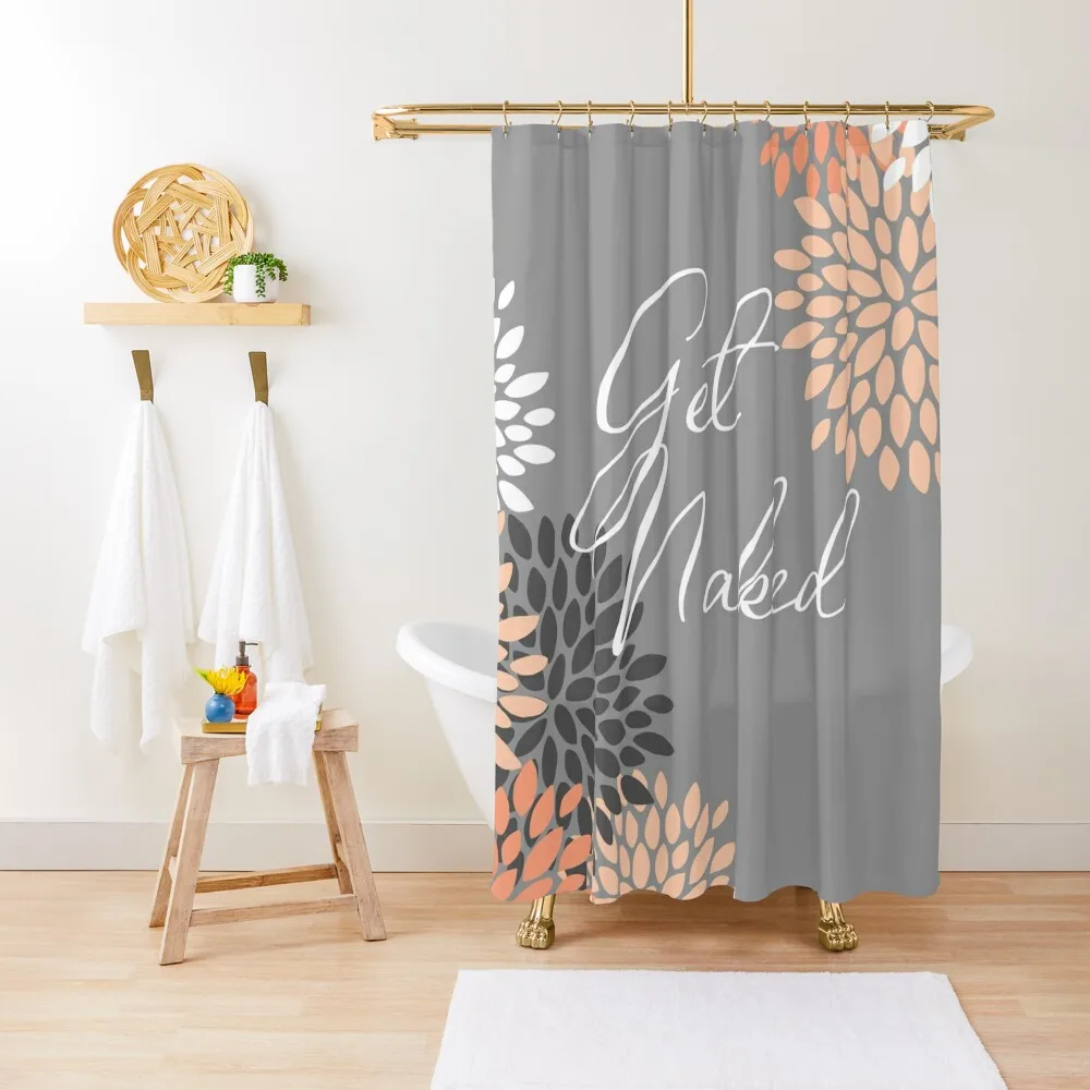 Get Naked - Floral Peach, Gray, White Shower Curtain Waterproof Bath And Anti-Mold Luxury Bathroom Curtain