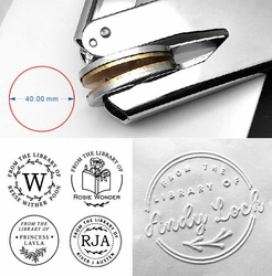 Customized embossed stamps from libraries, personalized books, logo embossing, wedding custom embossing, gifts for book lovers