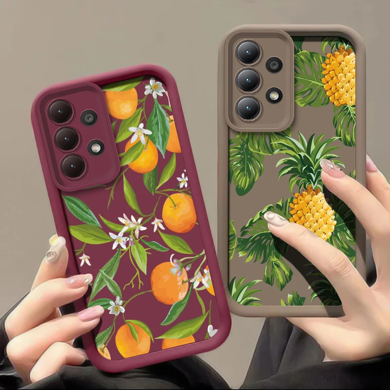 حافظة لهاتف سامسونج جالاكسي A07 A22 A12 A51 A71 A21S A31 A06 A05 A05S A04E A04S A03 Core A32 زهرة ناعمة برتقالية أناناس كابا #2