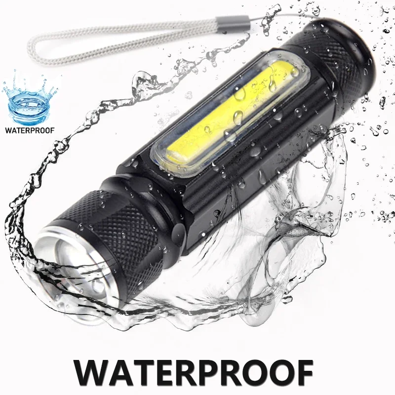 Accept Dropshiping Built-in Battery LED Flashlight USB Rechargeable T Torch Side COB Light Linterna Tail Magnet Work Lamp z60