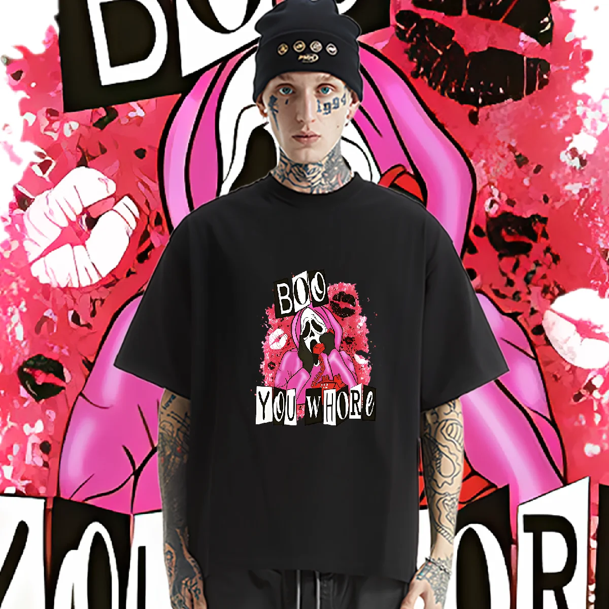 

Ghost O-Neck Tee Oversized Loose Clothes Retro Harajuku Rap Style T Shirt High Quality Cotton Tshirt Fashion For Men‘s Tees DIY