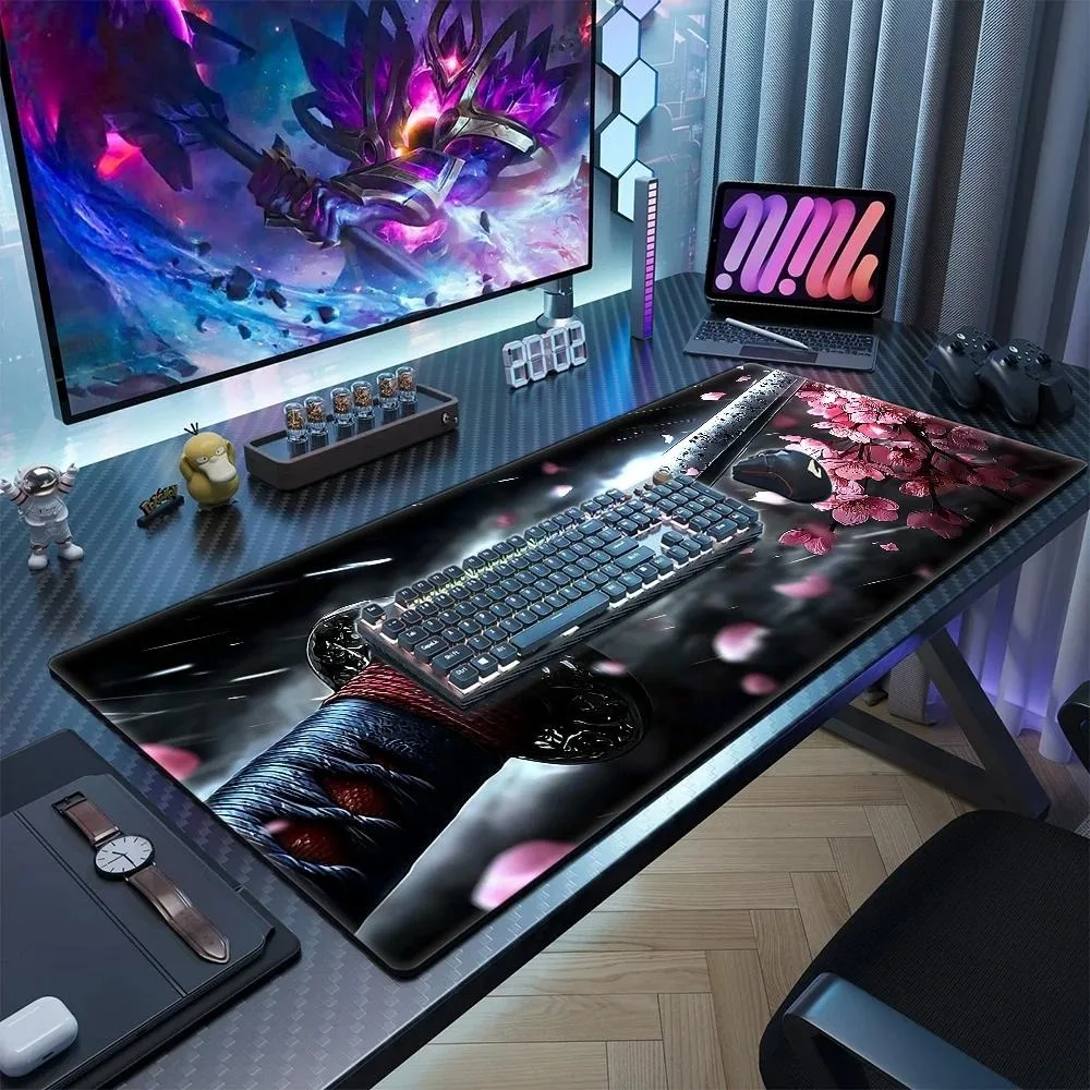 Japanese samurai sword cherry blossom e-sports game mouse pad - durable and wear-resistant computer desk pad - for home desk