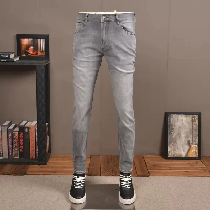 

Fashion Vintage Men Jeans High Quality Retro Gray Elastic Slim Fit Designer Jeans Men Trousers Stretch Casual Denim Pants Hombre