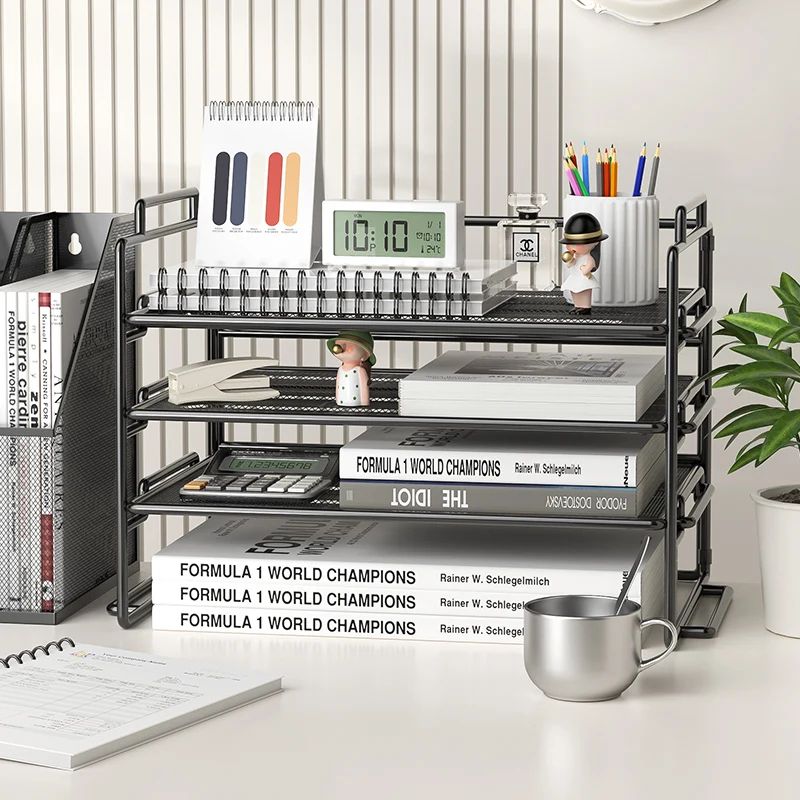 4 Tier Stackable Letter Paper Tray, Desk File Organizer Paper Sorter for Letter/A4 Size Folders Documents, Mesh Made