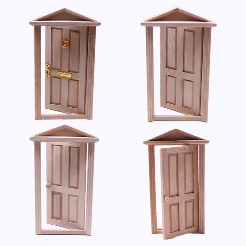 Doolhouse Doll House Solid Wood Plain Openable Spire Door, Miniature Furniture, Mini Door and Window Model Accessories