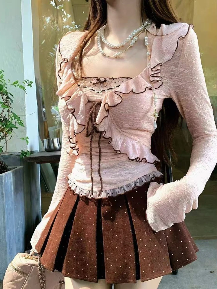 

New Autumn Sweet Elegant Fashion 3 Piece Sets Women Design Caidigan + Chic Tops + Mini Skirts Casual Cute Korean Popular Clothes