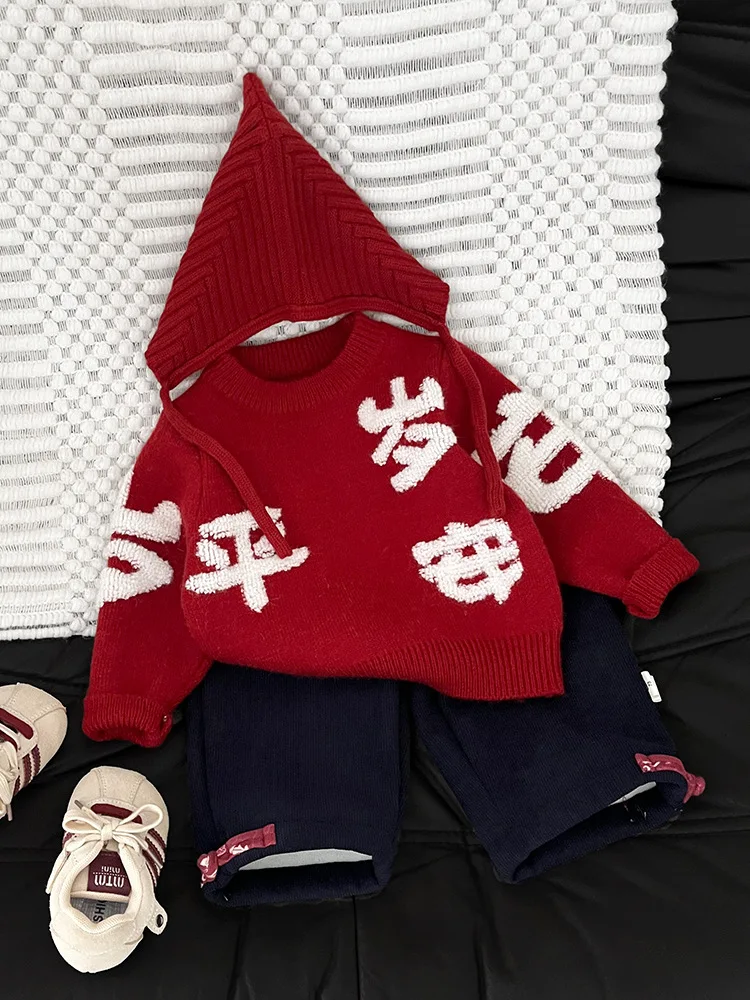 سترة أطفال Thiened ملابس احتفال رأس السنة لون أحمر شتوي أنيق للتنقل Sle طويل Sve round Ne #3