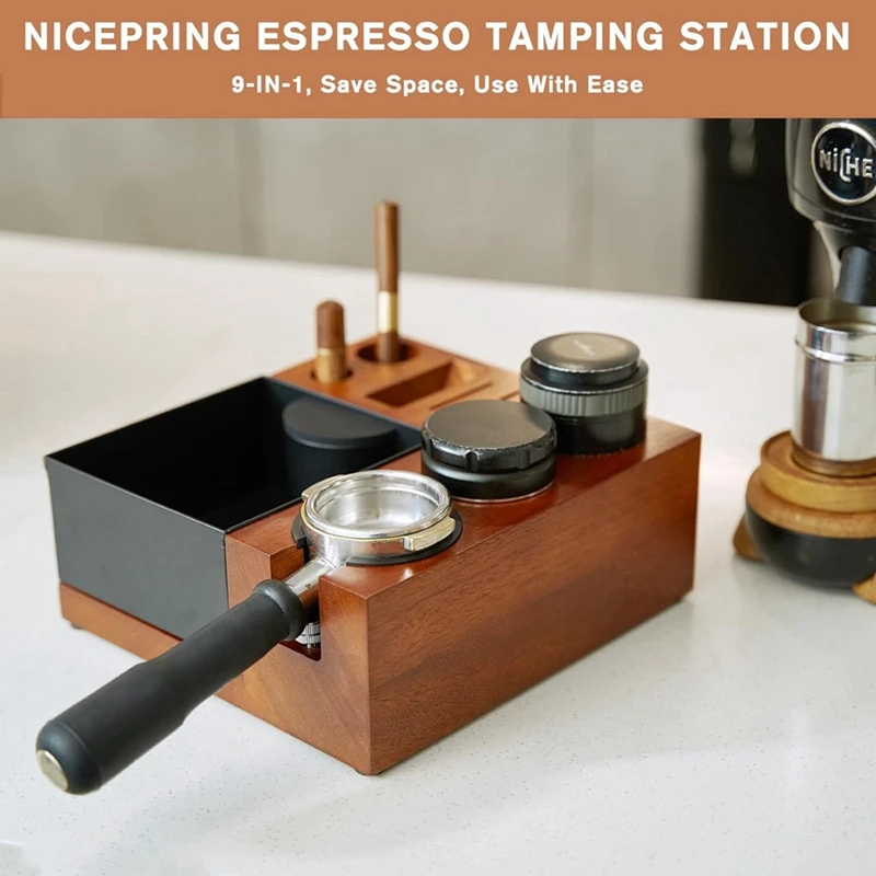 Espresso Tamping Station Knock Box-Espresso Knock Box And Tamp Station Coffee Organizer Box For 51-58Mm Espresso Tamper