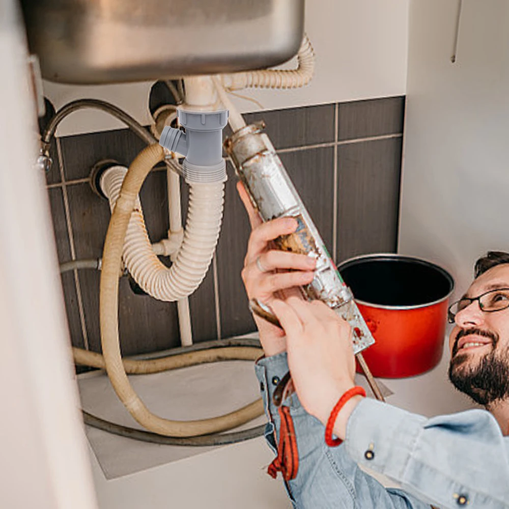 Acessórios para escorredor de cozinha em forma de Y, ABS Dish Basin Drain Dipe, Adaptador anti-transbordamento, Tubo de conexão rosca com junta de borracha