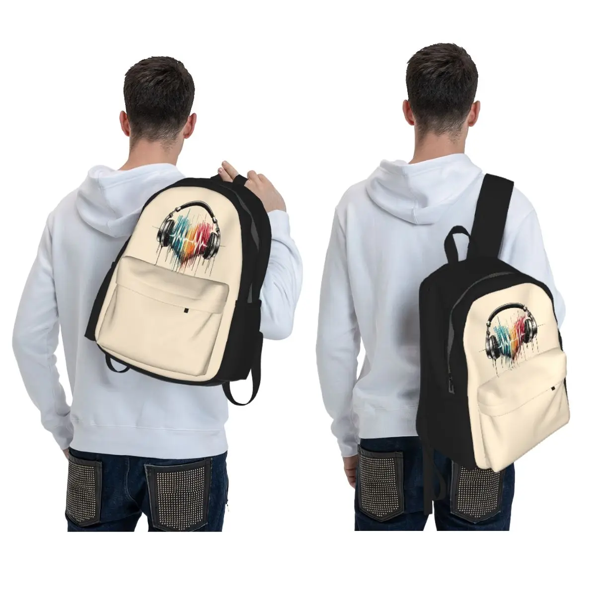 Heart Shaped Music Note With Headphones Backpack Boys Girls BookBag Kids School Bag Laptop Shoulder Bags for Men Women
