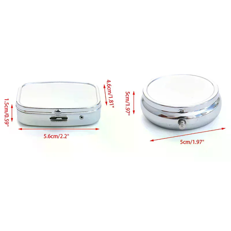 /YOV/Metal Pill Organizer Portable Round Square Pill Box Pill Container Weekly Pill Splitter Box Waterproof