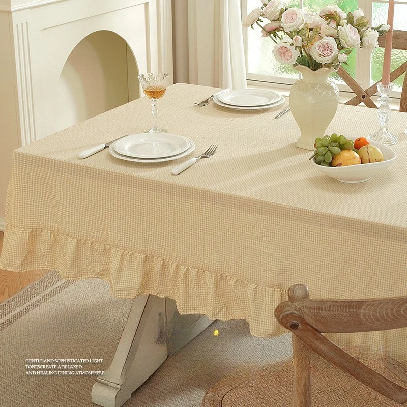 Lotus Leaf Edge Design Tablecloth Solid Color Rectangular for Picnic Party Wedding Home & Table Decor Restaurant,Outdoor,Living
