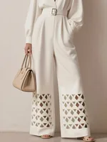 Yeezzi Women's Fashion Hollow Pu Leather Belted Deep V-Neck Jumpsuits Long Sleeves Solid Color Urban Ladies Business Overalls - Image 3