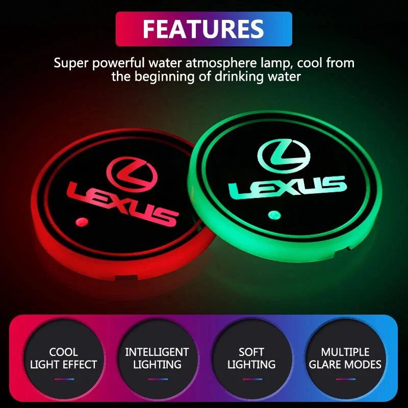

Led Water Cup Lights Anti-Slip Coaster Auto Atmosphere Lamp For LEXUS RX ES GX LS LX IS GS RC UX IS250 IS300 IS350 ES300 ES250