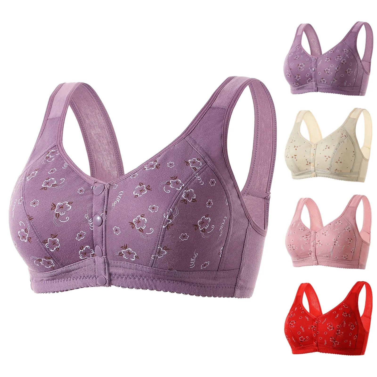 Women Sexy Lace Front Button Shaping Cup Adjustable Shoulder Strap Large Size Bra Thin Bras for Women Non Padded Sports Bra