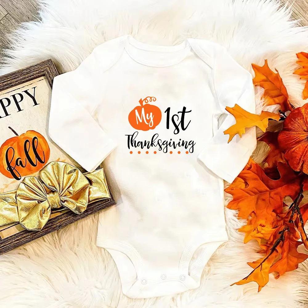 Mein 1. Thanksgiving Cartoon Truthahn Baby Bodysuit lässig Langarm fallen Säugling Bodysuit Kleinkind & Kleinkind Jungen Mädchen Overall