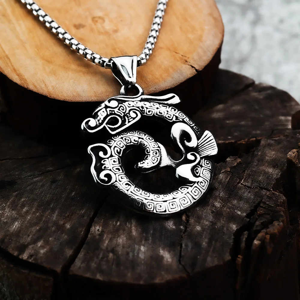 

European and American Retro Men's Stainless Steel Dragon Pendant Necklace