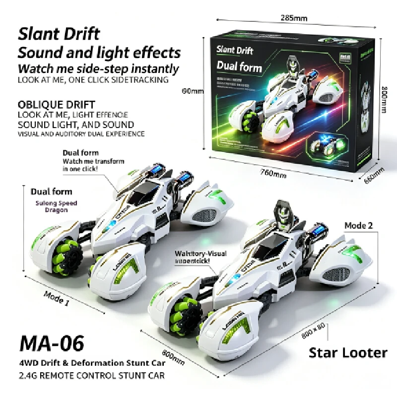 Rc Remote Control Car 2.4ghz 4wd Stunt Climbing Truck Handle Transform Led Light Sound Kids Toy Gift For Boys Birthday Christmas