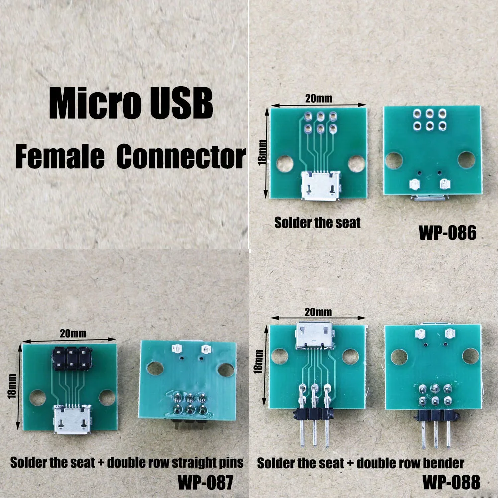 1Pce  Micro USB With PCB Board Female Connector Bender Pin Straight Needle For Android Samsung Huawei Xiaomi And Other Interface