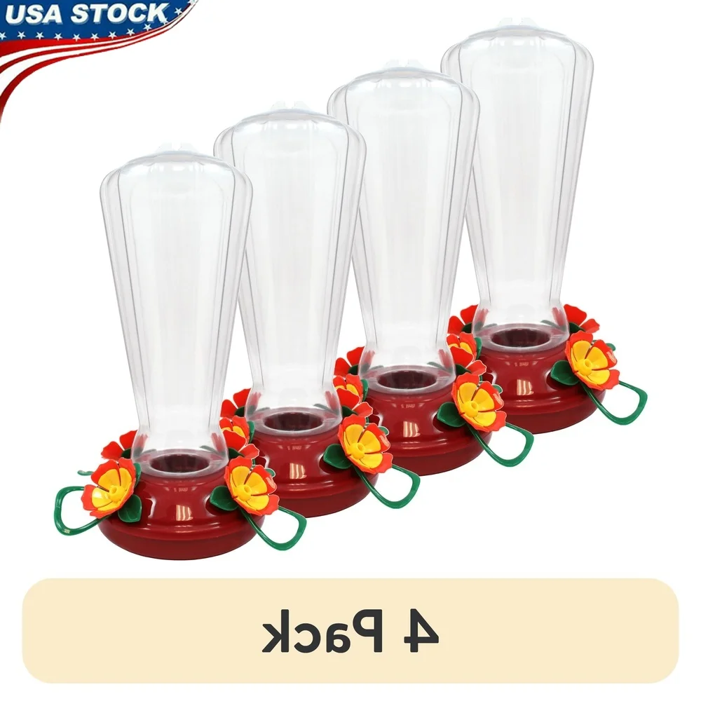 

4 Pack Hummingbird Feeder 25 oz Capacity Bee Resistant Ports Easy Fill Clear Plastic Convenient Cleaning S Hook Included