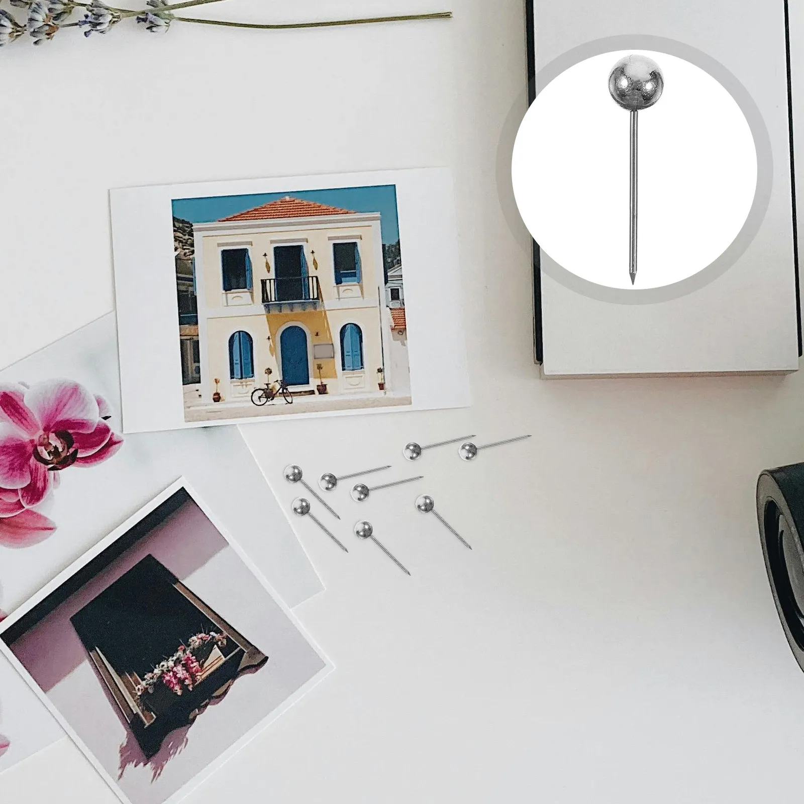 

200Pcs Small Round Head Push Pins Electroplated Metallic Finish Plastic Map Tacks for Flags Travel Maps Office Organization Wall