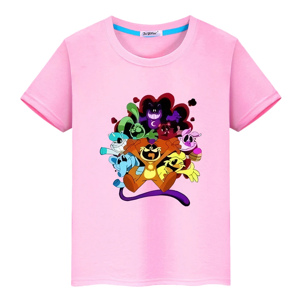 

Smiling Critters print 100%Cotton Kawaii t-shirt anime Short Cute Tops t shirt for kids boy 10years y2k one piece girls clothes