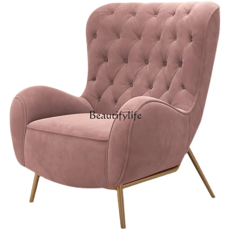 

American light luxury high backrest modern simple single leisure chair pink flannel lazy chair