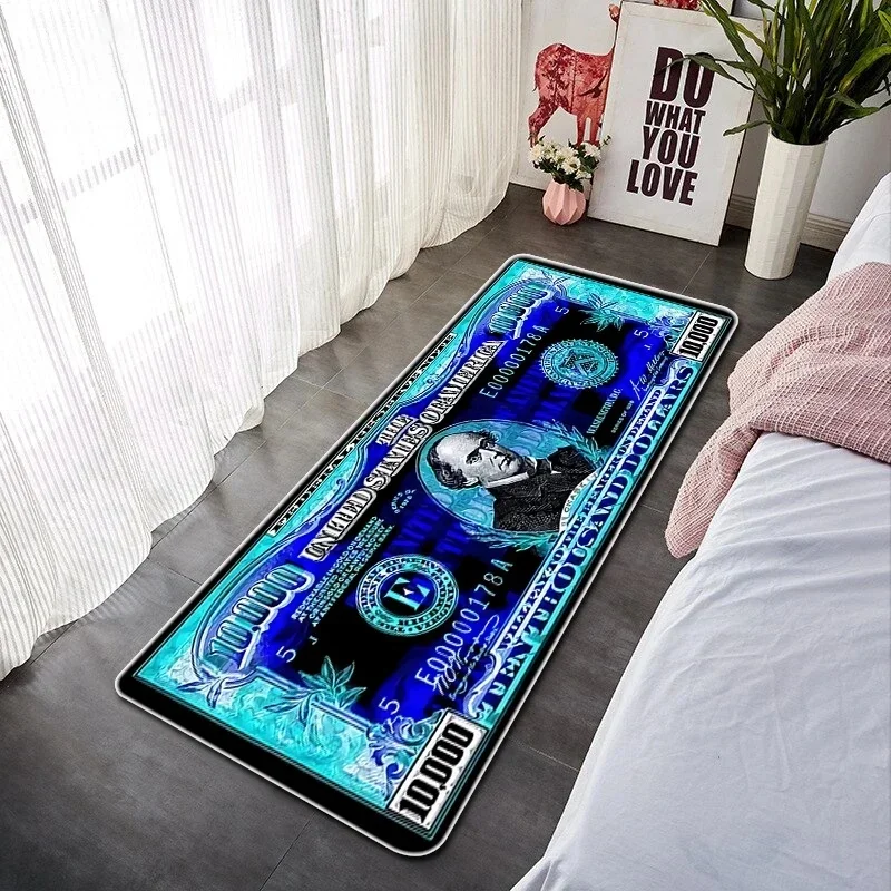 Retro Green 100 Dollar Bill Runner Rug Bedroom Bedside Hallway Sofa Slip Resistant Classic Money Themed Long Decor Carpet