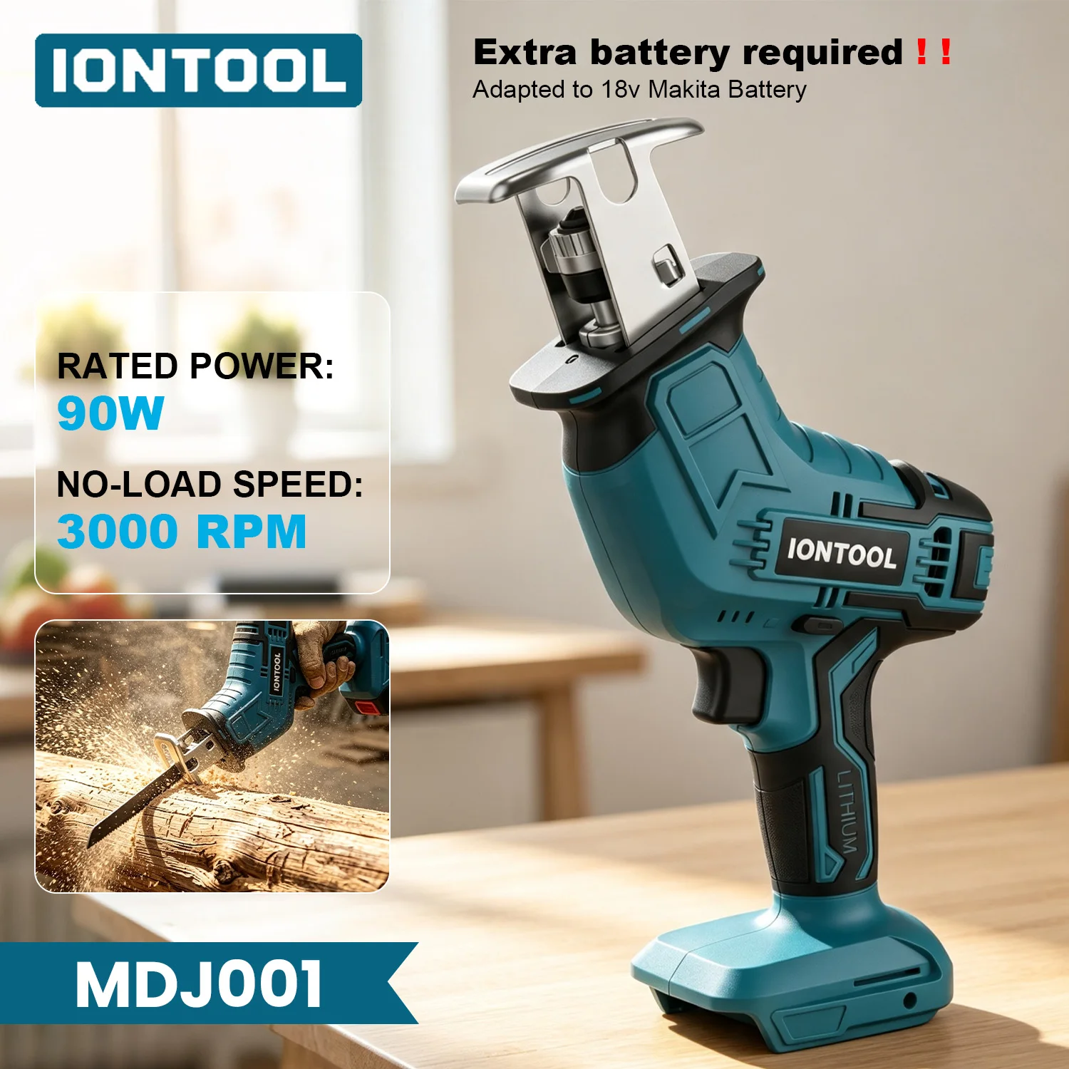 IONTOOL Brushless Cordless Reciprocating Saw 3000SPM 90W Power Tool for Wood Cutting Fit Makita 18V Battery